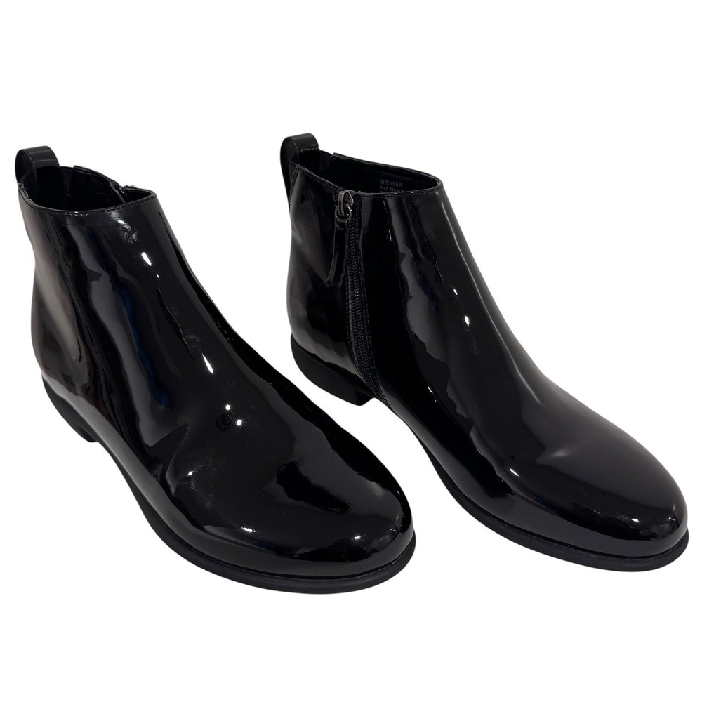 Aerosoles Spencer Ankle Rain Boot Sz 9 Shiny Black Faux Patent Leather Round Toe
